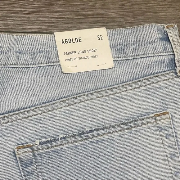 Agolde Parker Long Shorts Jinx Cut Off Hi Rise Denim Jean Light Wash Sz 32 NWT